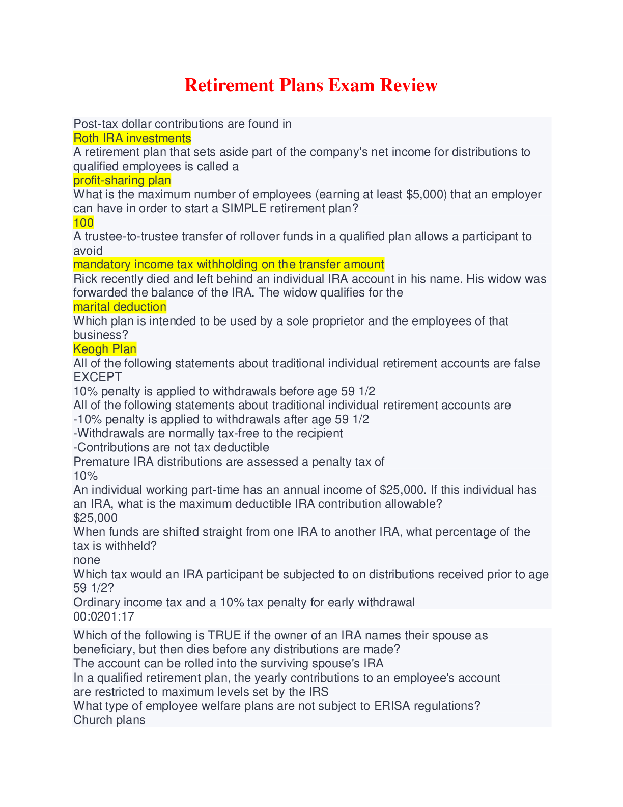 Preview image for Retirement Plans Exam Review quiz